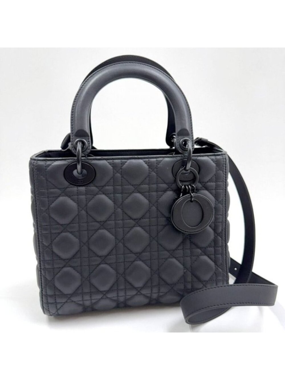 Dior Ultra Matte Lady Dior Cannage Medium Bag Calfskin Black